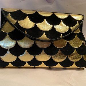 1990's Vintage Valentino	Mermaid Scale Black & Gold Clutch (Night Collection)